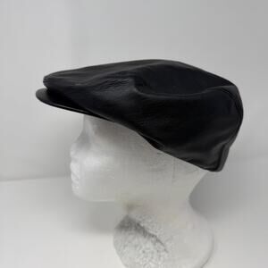 A. Adams & Spire Genuine Leather Black Newsboy Cap M